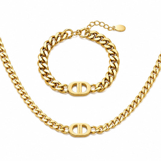 Double-D Design Bracelet and Chain Necklace