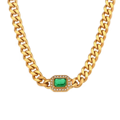 Gemstone Cuban Link Chain Choker Necklace
