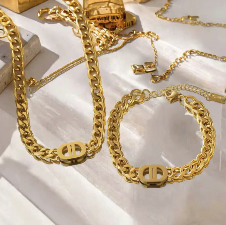 Double-D Design Bracelet and Chain Necklace